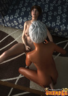 Swarthy blonde tranny with big jugs fondling her ponytailed red lover