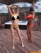 Two gorgeous shemales in bikini having an awesome fucking on the terrace