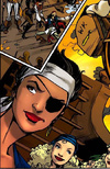 Very bad cartoon pirate girl enjoy their triumph and feel thrilling when