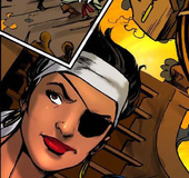 Very bad cartoon pirate girl enjoy their triumph and feel thrilling when