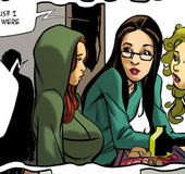 Cartoon college girls are jealous the round appetite forms of their class