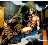 Wonderful cartoon chick with awesome body art riding a thick man's meat