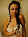 Chubby long-haired brunette teen taking - Picture 16