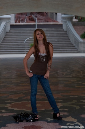 Petite long-haired teen in jeans and top - Picture 15