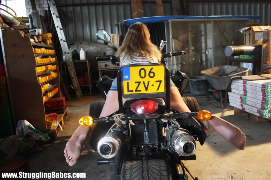 Blonde gal in jeans short with a gag-ball g - XXX Dessert - Picture 4