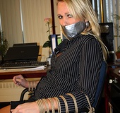 Gagtaped blonde secretary gets bond to her own office chair at her workplace