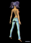 Cool 3d toon chick with purple pigtails and in blue jeans looking for