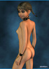 Small-titted 3d toon teen in a black pricked collar and two plaits