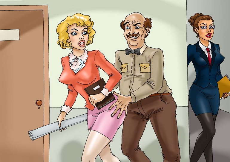 Bald old teacher gets fucked by his two - Cartoon Sex - Picture 1