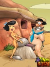 Fred Flintstone with his hands bound behind his back sucking Wilma's thick
