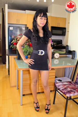 Swarthy Asian T-girl in a black dress an - Picture 1