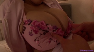 Dirty Asian nurse in a flowered lingerie with enormous juggs gets fucked by her patient in the ward - Picture 4