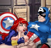 Famous cartoon character the Iron man gets his stiff rod sucked by a red