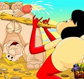 Horny Fred Flintstone invents various bdsm implements to fuck his kinky