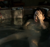 Lustful red bitch pleasing her snatch with a small pink wire vibrator