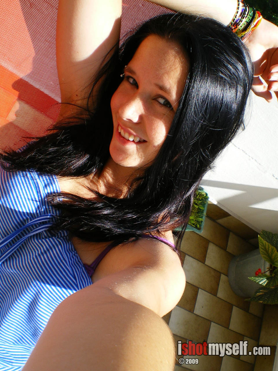 Lovely brunette chick taking off to present her fresh naked body outdoors - XXXonXXX - Pic 16