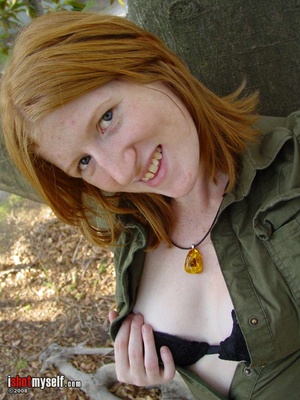 Nasty ginger teen bitch loves posing on cam naked showing off her shaggy red cooch outdoors - XXXonXXX - Pic 1
