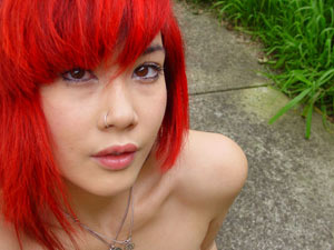 Very hot Asian chick with red hair taking her own picture on her cam - XXXonXXX - Pic 1