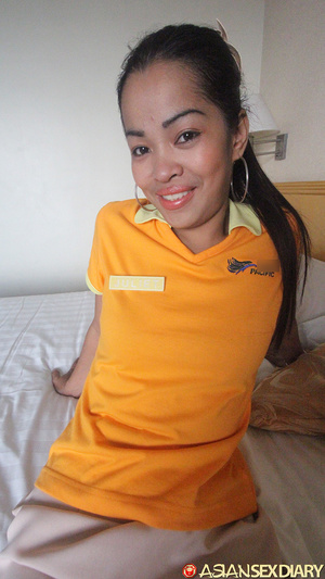 Pretty Ponytailed Asian teen girl in a yellow T-shirt gets her cooch drilled hard and finally creampied - XXXonXXX - Pic 2