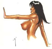 Gracious sketches of a big chested girl ready for action