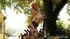 Hot girl worker in a yellow helmet demonstrating her big juggs at the