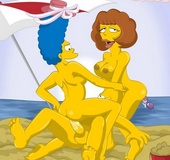 Hot Marge Simpson and her friend Maude Flanders fucking with Homer and