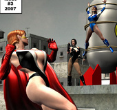 Hot 3d toon girl bound to a bdsm device waiting for her destiny in a cool