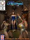 Hot ponytailed chick jeering badly a dude in a blue suit I awesome futuristic