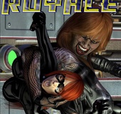 Dirty mistress riding on her enslaved girl in a red suit humiliating and