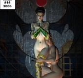 Two 3d toon dudes jeering badly hot girl with a collar before fucking