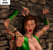 Two hot chicks fixed in a special bdsm device struggling to escape n breath-taking