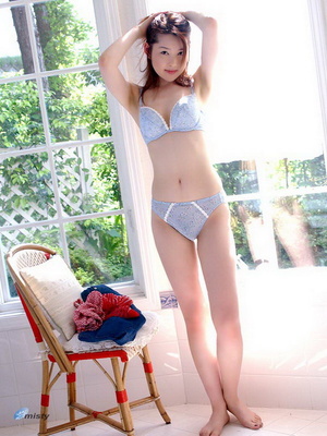 Ponytailed Japanese teen posing in a grey bikini on the beach - XXXonXXX - Pic 5