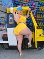 Blonde fatty in yellow suit enjoys - Picture 3