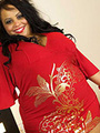 Plump ebony mom in red dress gives - Picture 1