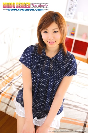 Red Asian teen in polka-dot blouse undresses to pose in her blue lingerie - Picture 2