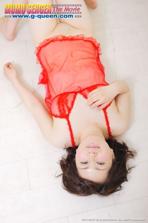 Curly Japanese teen posing in red transparent baby-doll - XXXonXXX - Pic 11