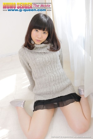 Teen girl in grey sweater takes off her panties to expose her Asian pussy - Picture 2