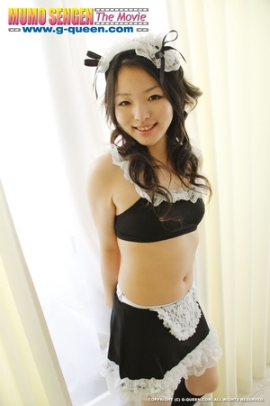 Japanese ten in servant's uniform and stockings exposing her love holes - XXXonXXX - Pic 1