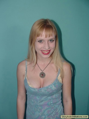 Busty blonde girl with bangs gives a hot - Picture 1
