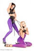 Flexible blondie and brunette posing in latex and show their tits