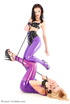 Flexible blondie and brunette posing in latex and show their tits