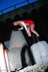 brunette red latex minidress