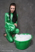busty babe green latex