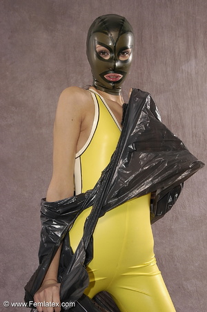 Masked girl in yellow latex comes out of - XXX Dessert - Picture 6