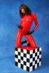 brunette bombshell red latex