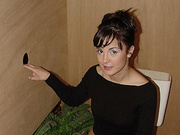 Beautiful brunette in black top sensuous gloryhole blowjob