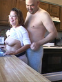 Naughty brunette housewife catches - Picture 1