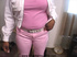 Hot ebony takes sexy pictures in sexy pink color top and tight jeans