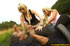 Two horny blondes rapes a man in the fields
