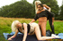 Two horny blondes rapes a man in the fields